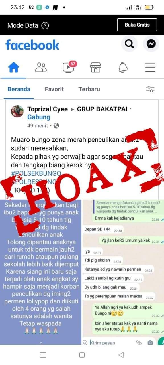 Viral Penculikan Anak di Bungo Hoaks