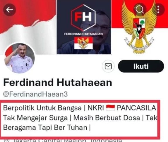 Ferdinand Ngaku Mualaf, Tapi di Bio Twitter Akui Tidak Bergama Hanya Bertuhan