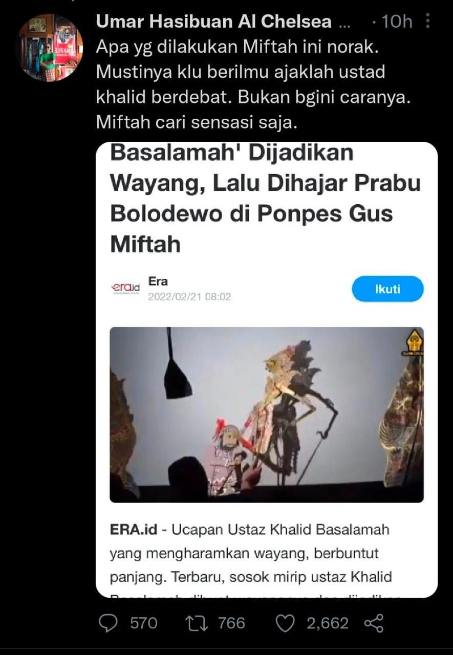 Gus Miftah Jadikan Wayang Mirip Khalid Basalamah, Tokoh NU Langsung Bereaksi