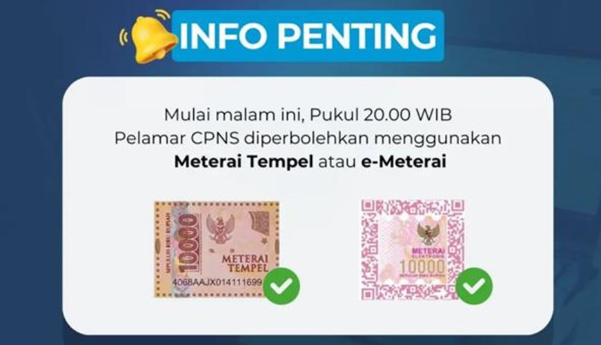 Akhirnya, BKN Perbolehkan Penggunaan Meterai Tempel pada Pendaftaran CPNS 2024, Simak Ketentuannya