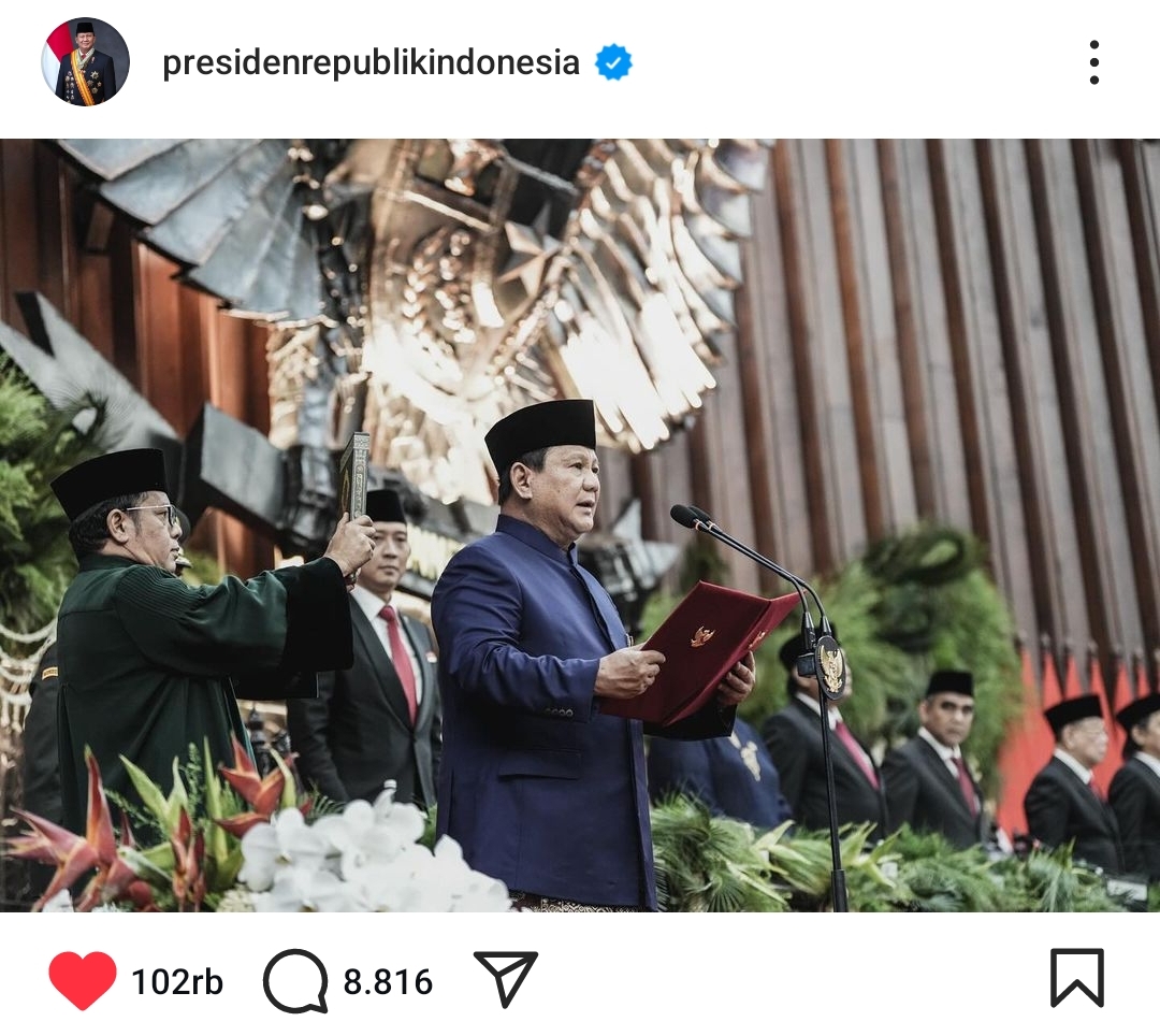 Akun Instagram Resmi Presiden Indonesia untuk Era Kepemimpinan Prabowo Subianto