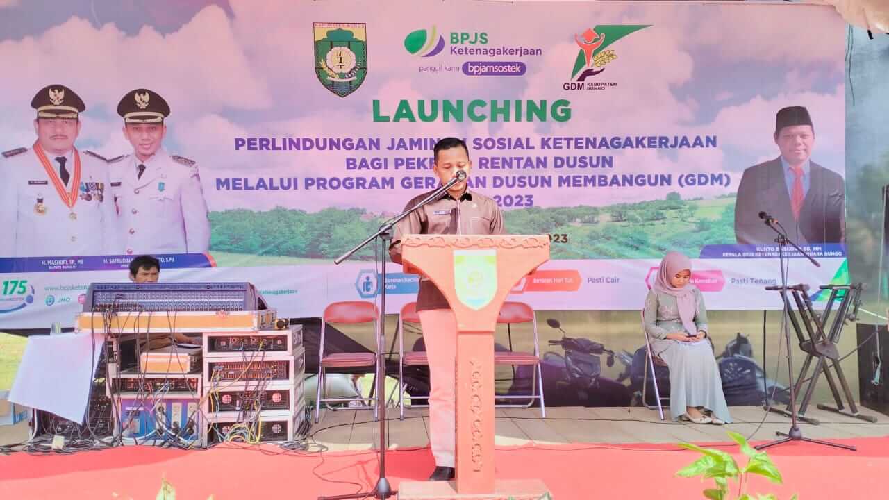 Wabup Bungo Launching Perlindungan Jaminan Sosial Ketenagakerjaan Bagi Pekerja Rentan Dusun Melalui GDM