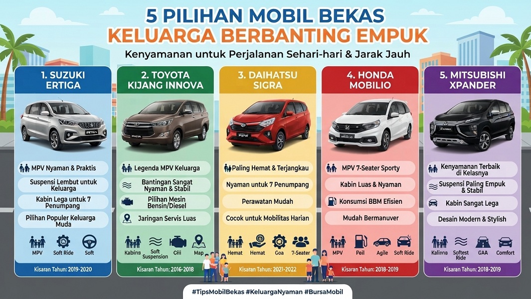 Rekomendasi! Ini Deretan Mobil Bekas Cocok untuk Keluarga dengan Suspensi Nyaman