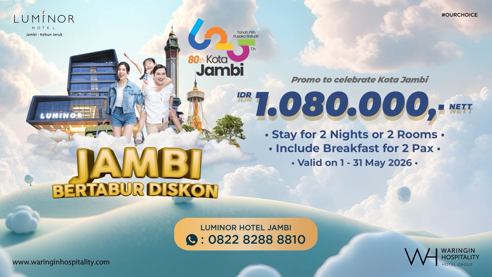 Luminor Hotel Jambi Hadirkan Promo “Jambi Bertabur Diskon” dalam Rangka HUT Kota Jambi ke-80