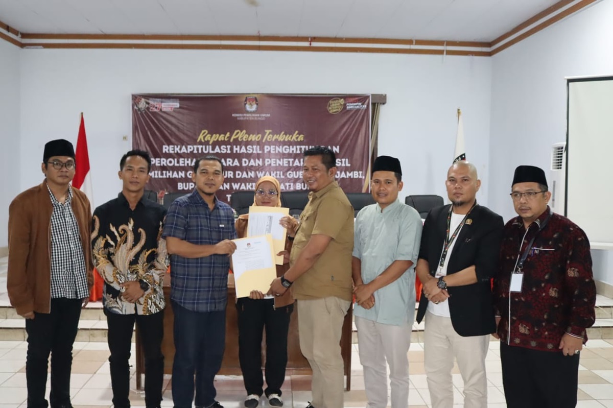 Hasil Rapat Pleno KPU Kabupaten Bungo, Jumiwan-Maidani Unggul di Pilbup Bungo pada Pilkada 2024