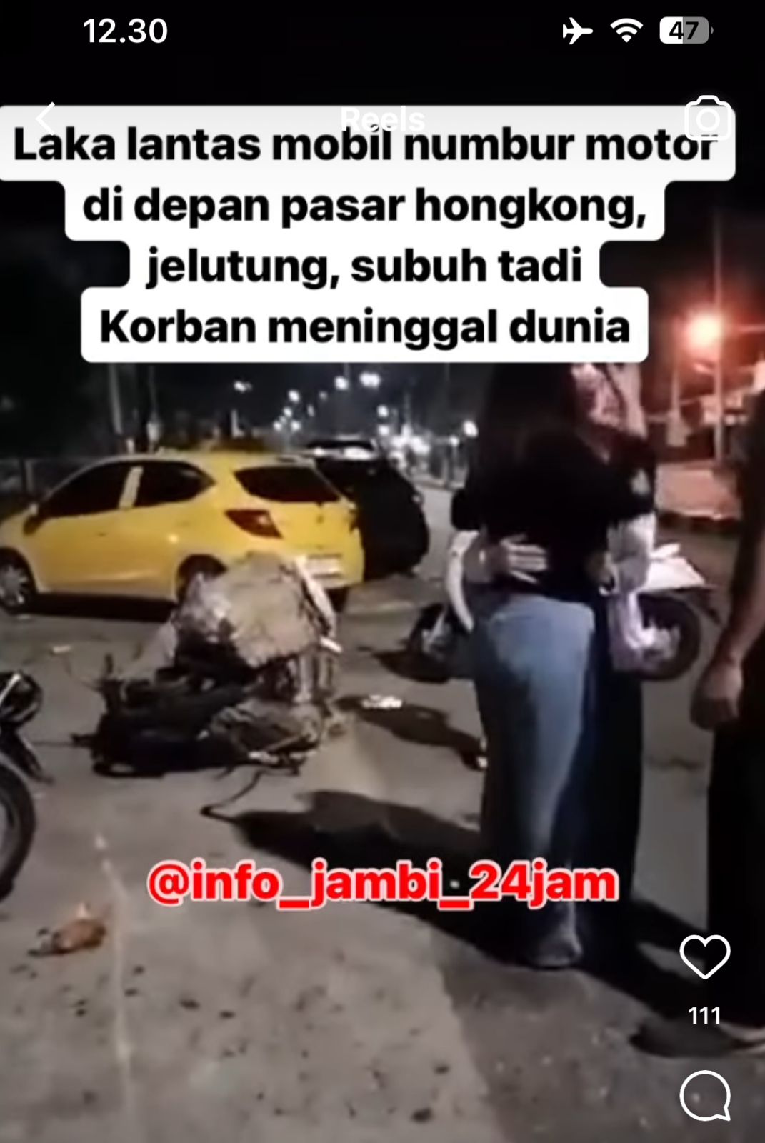 Kecelakaan Maut di Pasar Hongkong Jambi, Mobil Tabrak Motor, 1 Korban Tewas