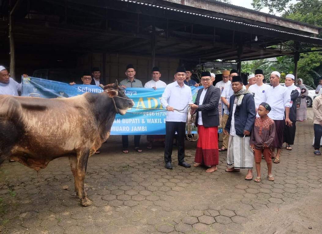 Bersama Istri, Wabup Junaidi Salat Idul Adha dan Serahkan Kurban di Masjid Baitus Sholihin
