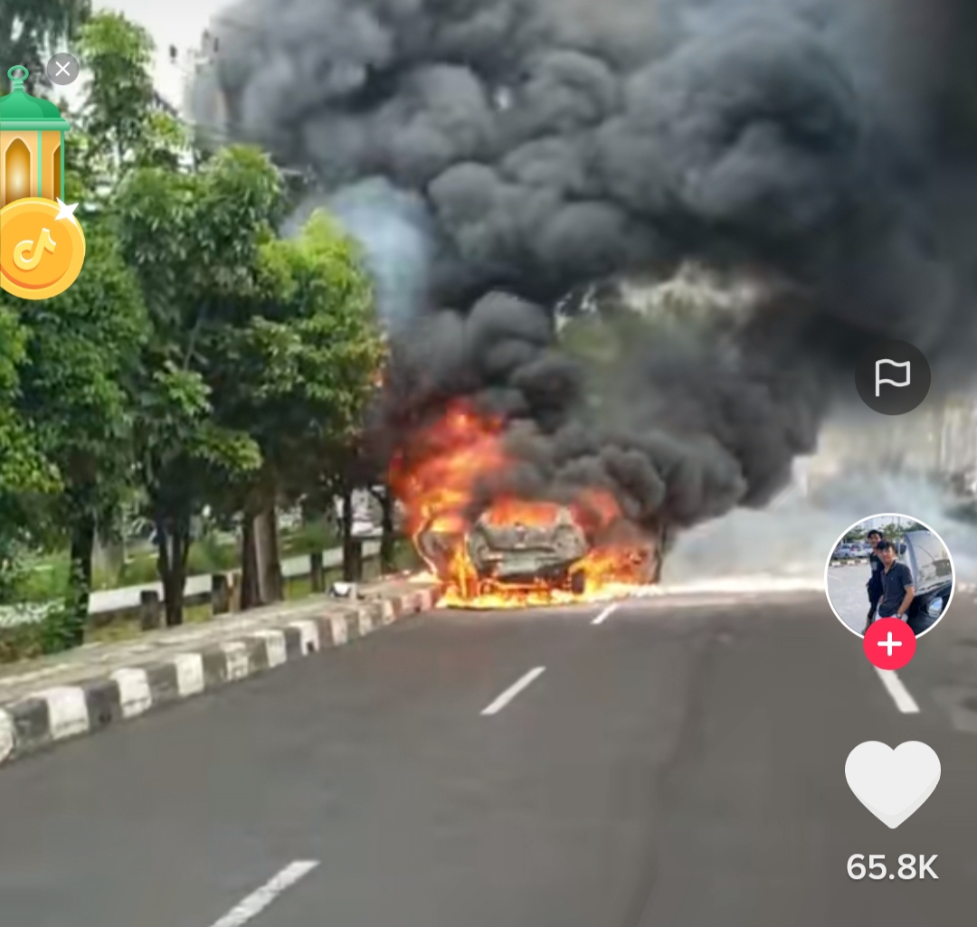 Viral! Masih Baru, Mobil Sedan Ini Terbakar di Pinggir Jalan