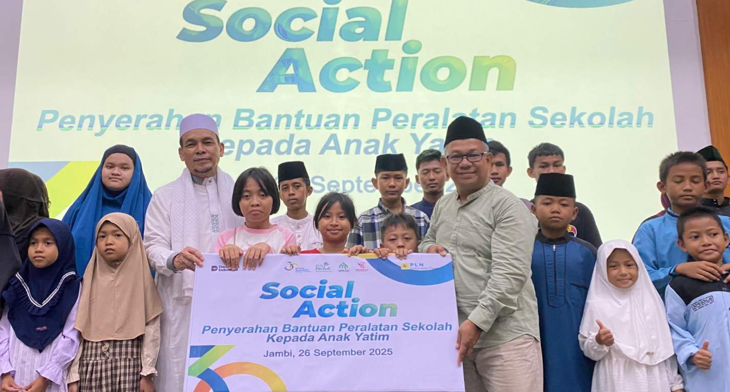 HUT Ke-30 PLN IP, UBP Jambi Berbagi Keberkahan Melalui Penyaluran Bantuan Peralatan Pekolah Kepada Anak Yatim