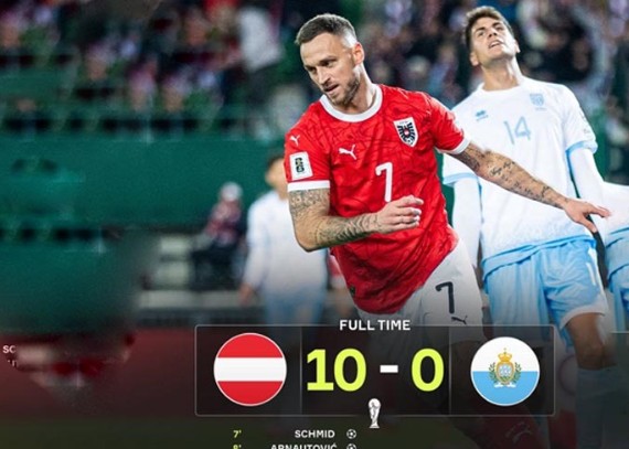 Austria Pesta 10 Gol, Denmark Gilas Belarusia 6-0 di Kualifikasi Piala Dunia 2026 Zona Eropa