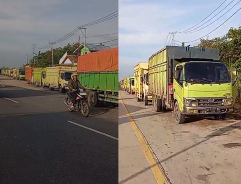 Ganggu Kenyamanan! Truk Batu Bara Siang-siang Sudah Bikin Ulah, Parkir Memanjang di Bahu Jalan