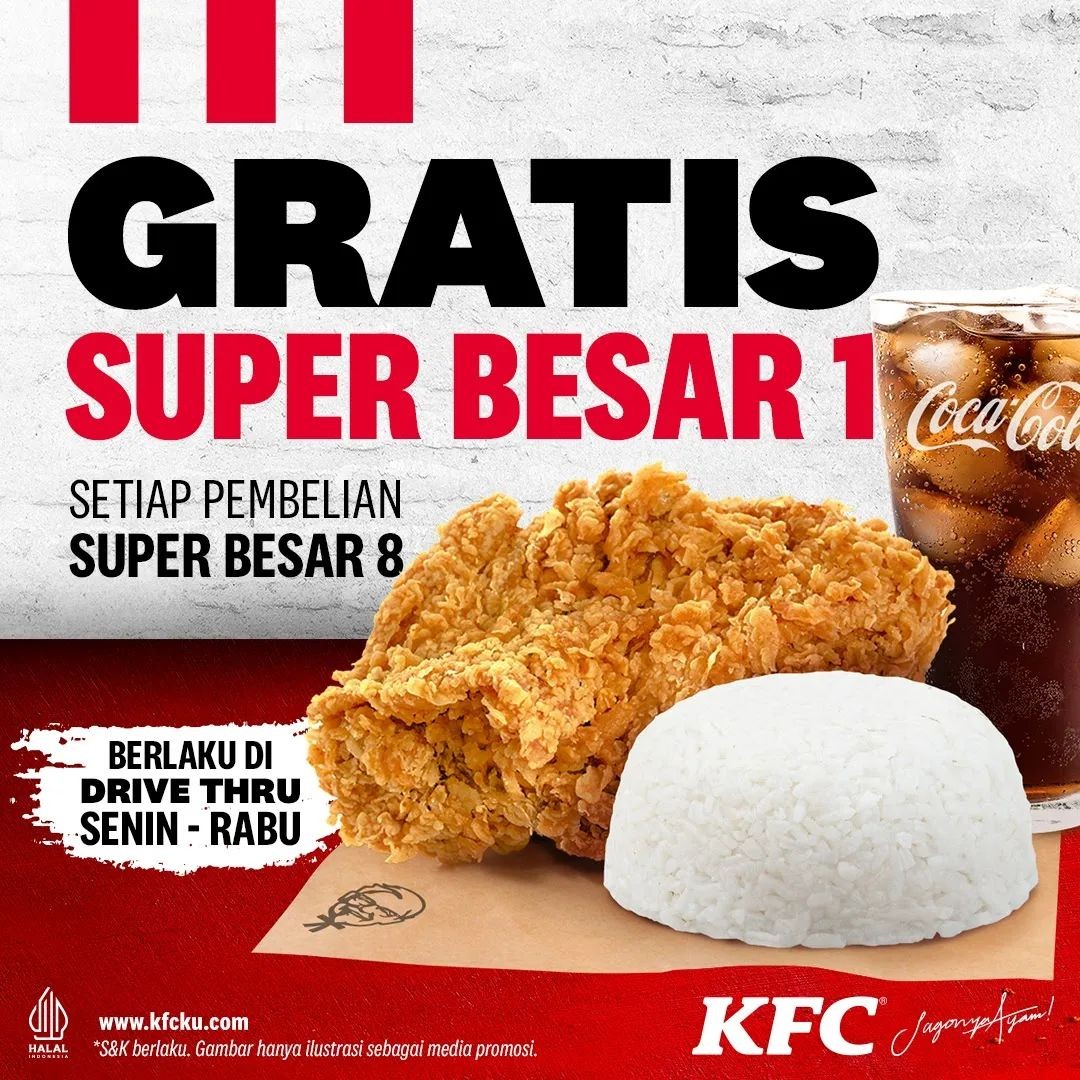 Promo KFC Hari ini, Dapatkan Gratis Super Besar 1, Simak Caranya