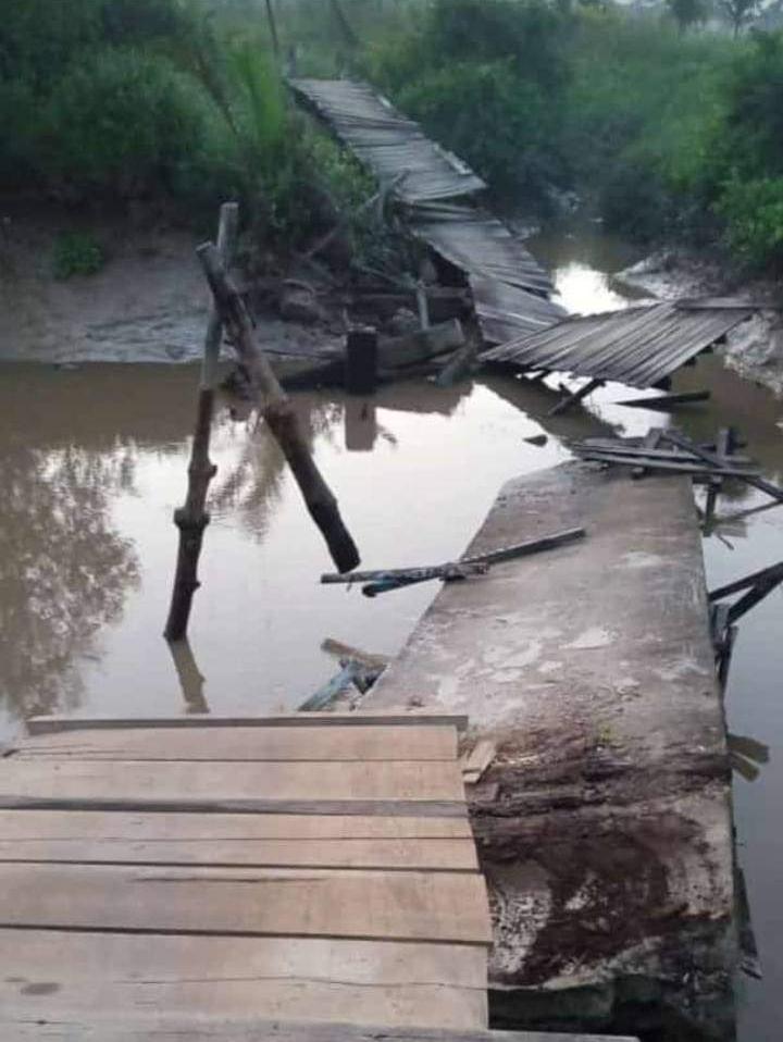 Jembatan yang Menjadi Urat Nadi Warga Dusun Makmur dan Dusun Indah Tanjab Timur Ambruk