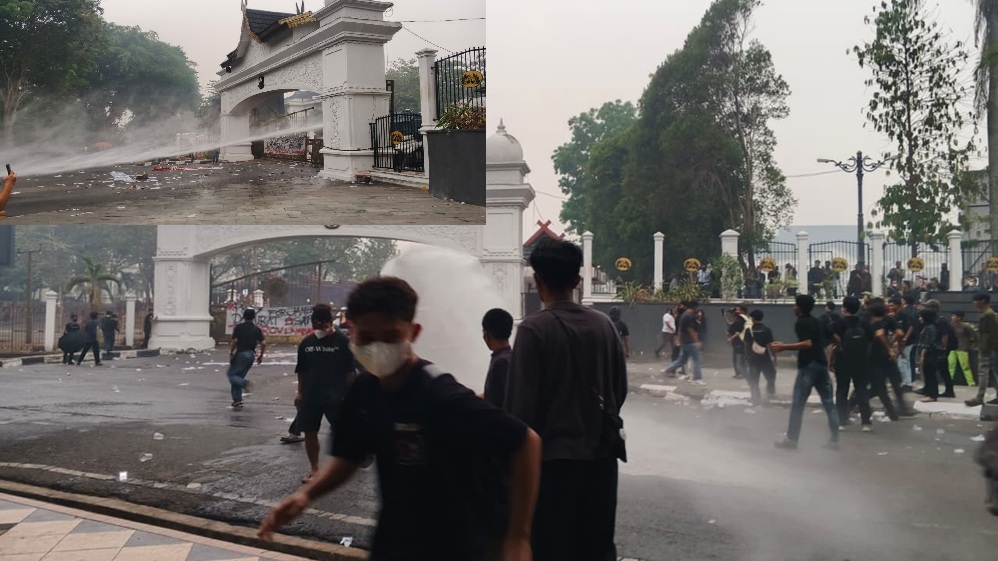 Demo di Depan Gedung DPRD Provinsi Jambi Ricuh! Polisi Kerahkan Water Canon, Beberapa Pendemo Diamankan