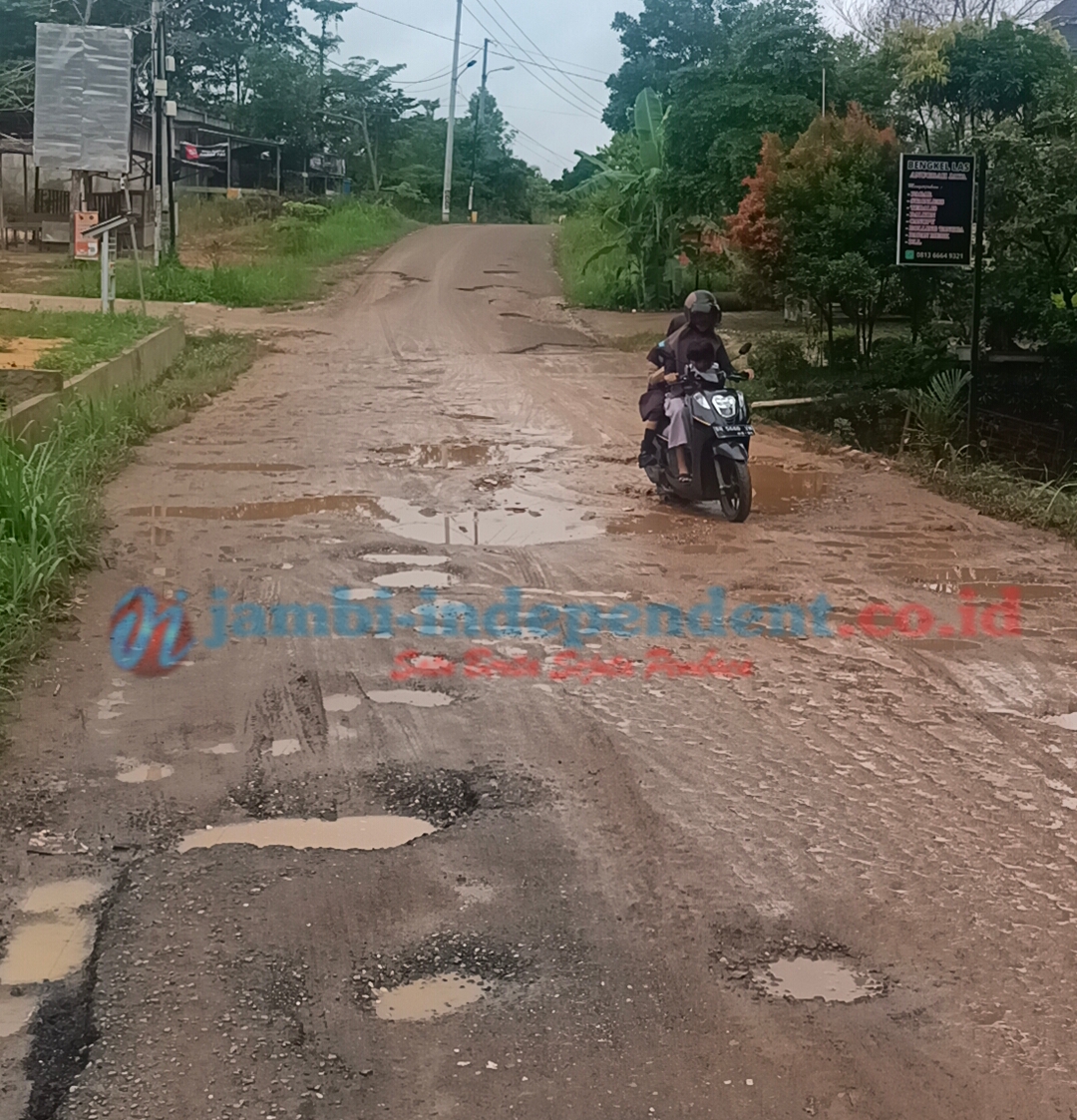Becek dan Licin, Begini Kondisi Jalan Rusak di Jalan Sumber Rejo Kelurahan Mayang Mangurai