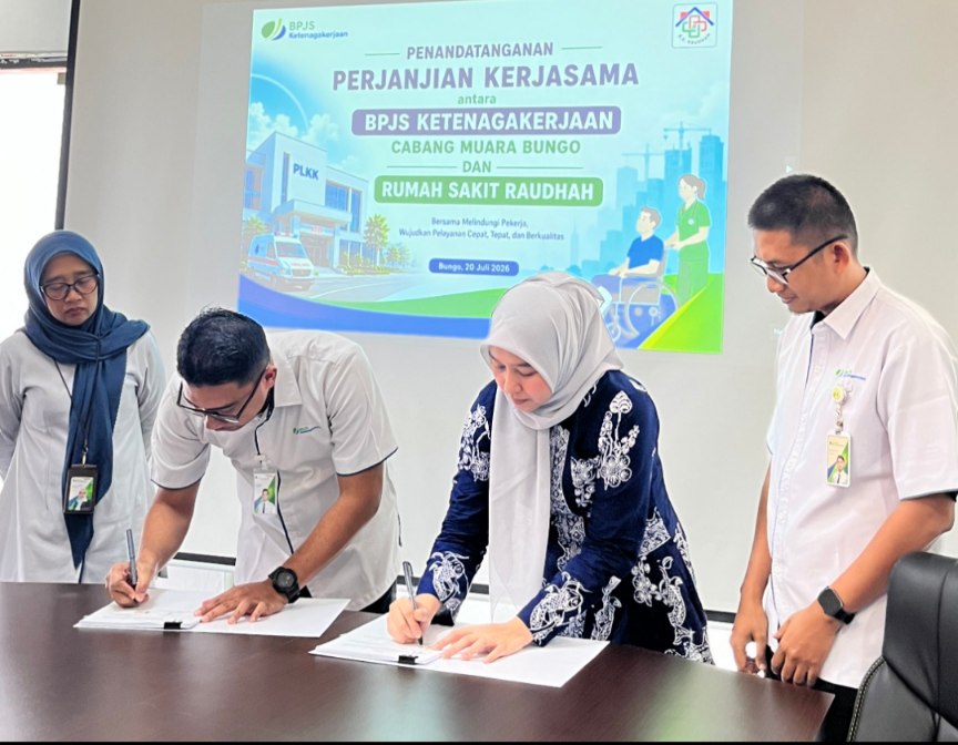 BPJS Ketenagakerjaan dan Rumah Sakit Raudhah Teken PKS PLKK serta Perluasan Layanan