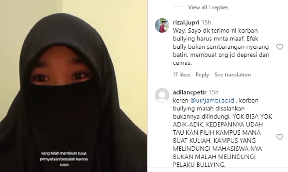 Mahasiswi UIN STS Jambi jadi Korban Bully di Lift Diminta Buat Pernyataan Bersalah, Netizen: Dih Lucu Nian