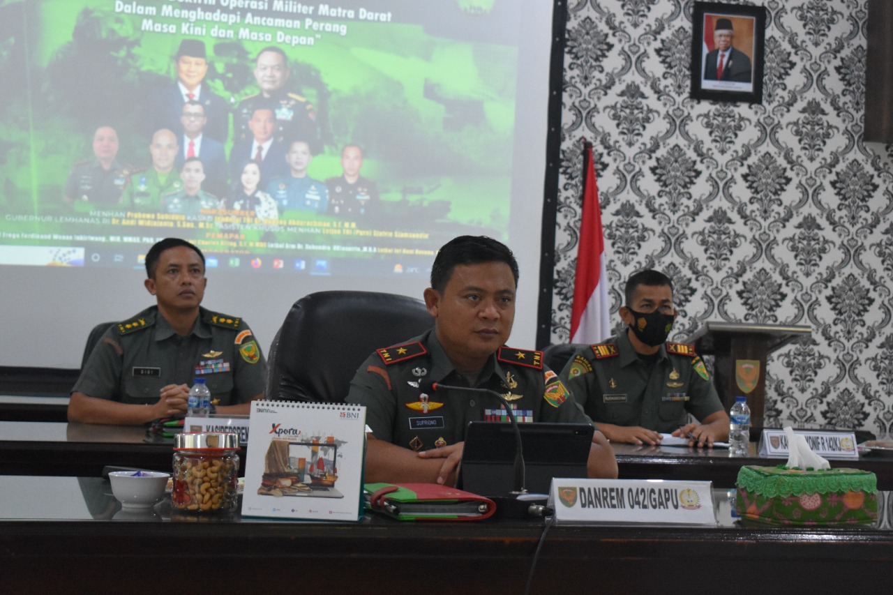 Danrem 042/Gapu Ikuti Vicon Seminar TNI AD VI Tahun 2022
