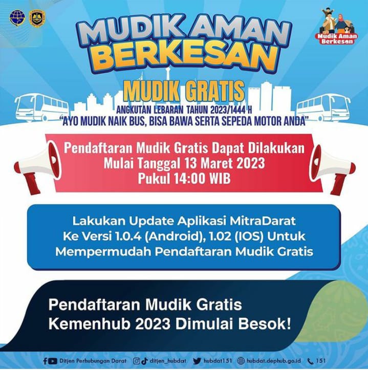 Buruan Daftar, Pendaftaran Mudik Gratis Kemenhub 2023 Dibuka Hari Ini, Cek Syarat dan Ketentuannya