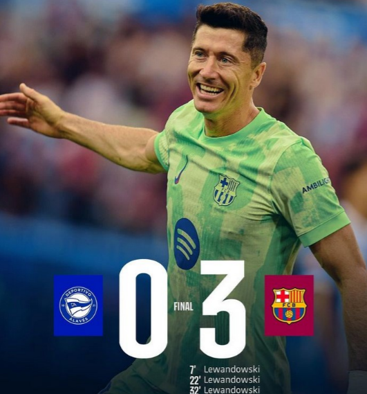 Robert Lewandowski Hattrick, Barcelona Hancurkan Alaves 3-0 di La Liga