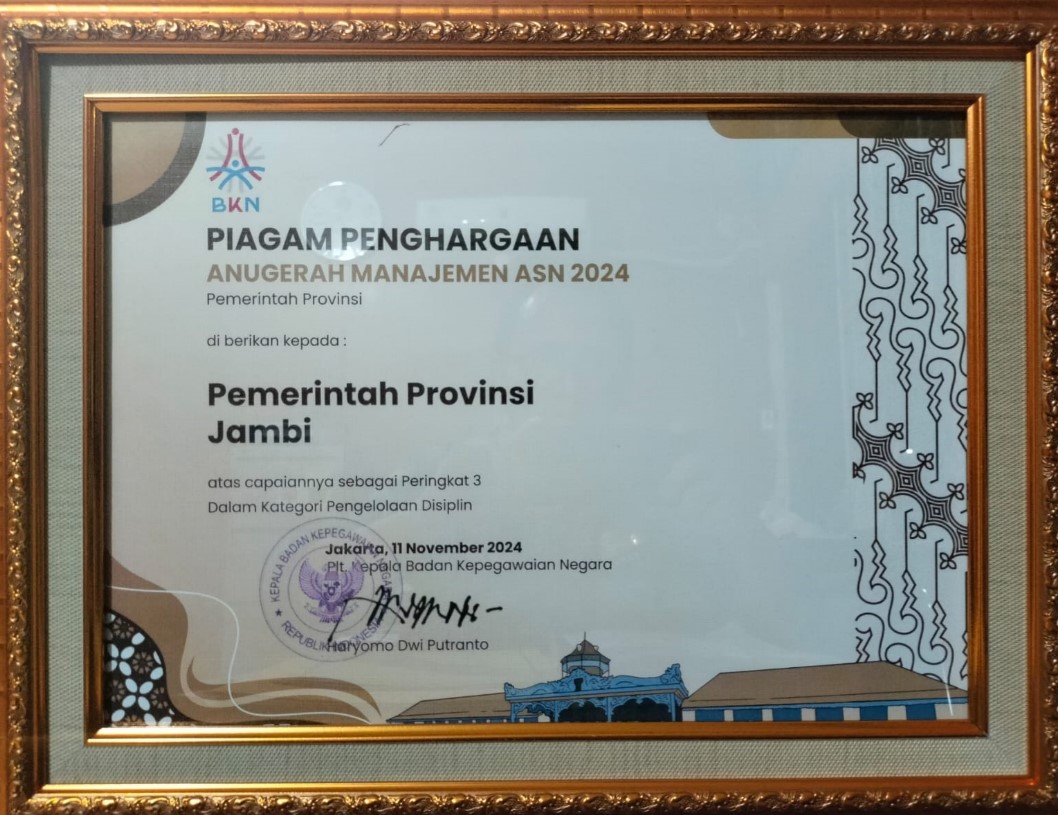 Provinsi Jambi Raih Dua Penghargaan Nasional Anugerah Manajemen ASN 2024, Bukti Kinerja Unggul