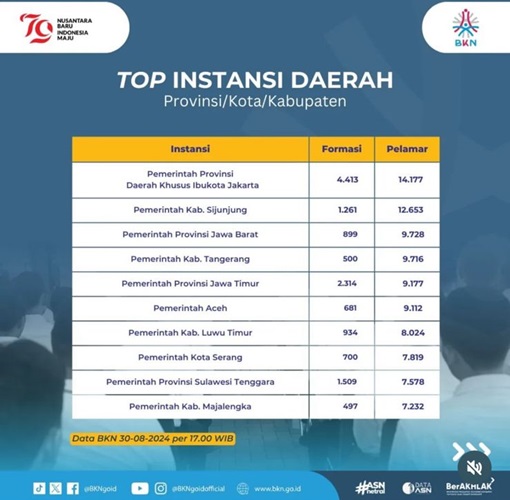 Ini 10 Instansi Daerah Paling Banyak Pendaftar di Seleksi CPNS 2024, Awas Banyak Saingan!