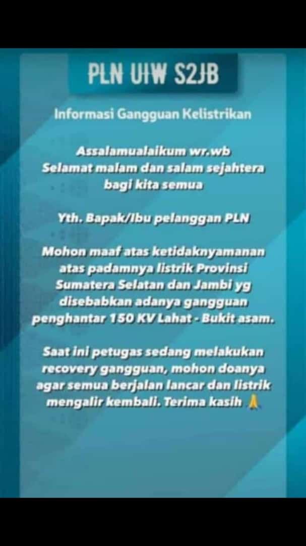 Se-Kota Jambi Gelap Gulita Akibat Padam Listrik, Ini Sebabnya