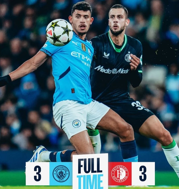 Manchester City Buang Keunggulan Tiga Gol, Ditahan Imbang Feyenoord 3-3 di Etihad