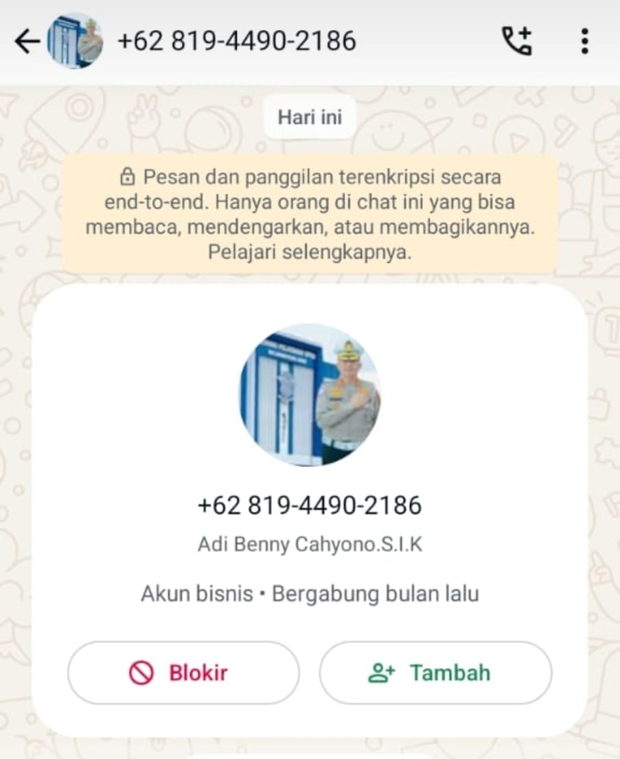 BREAKING NEWS: Ada Nomor WhatsApp Mengatasnamakan Dirlantas Polda Jambi, Awas Penipuan!