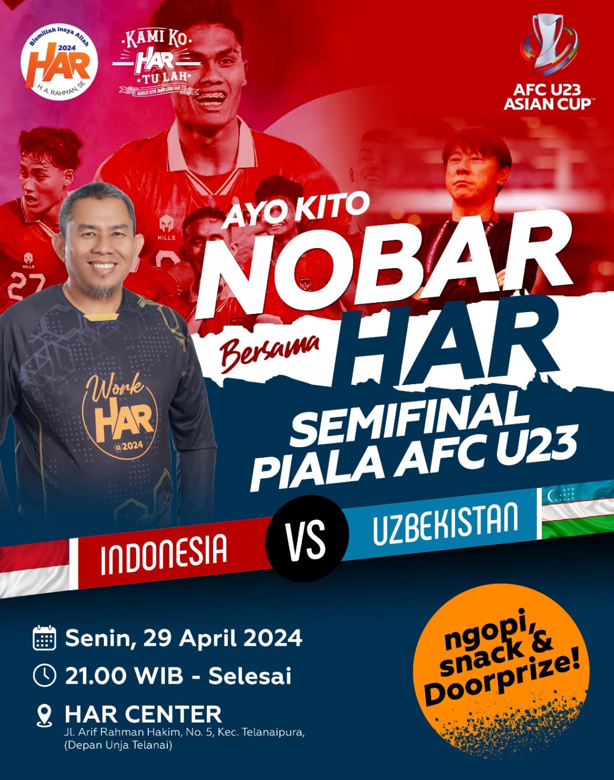 Malam Ini, HAR Gelar Nobar Indonesia Vs Uzbekistan