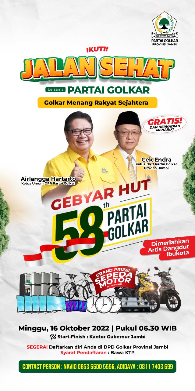 Ayo Ikuti Jalan Sehat Golkar Jambi, Ada 4 Unit Motor dan Banjir Hadiah Menarik