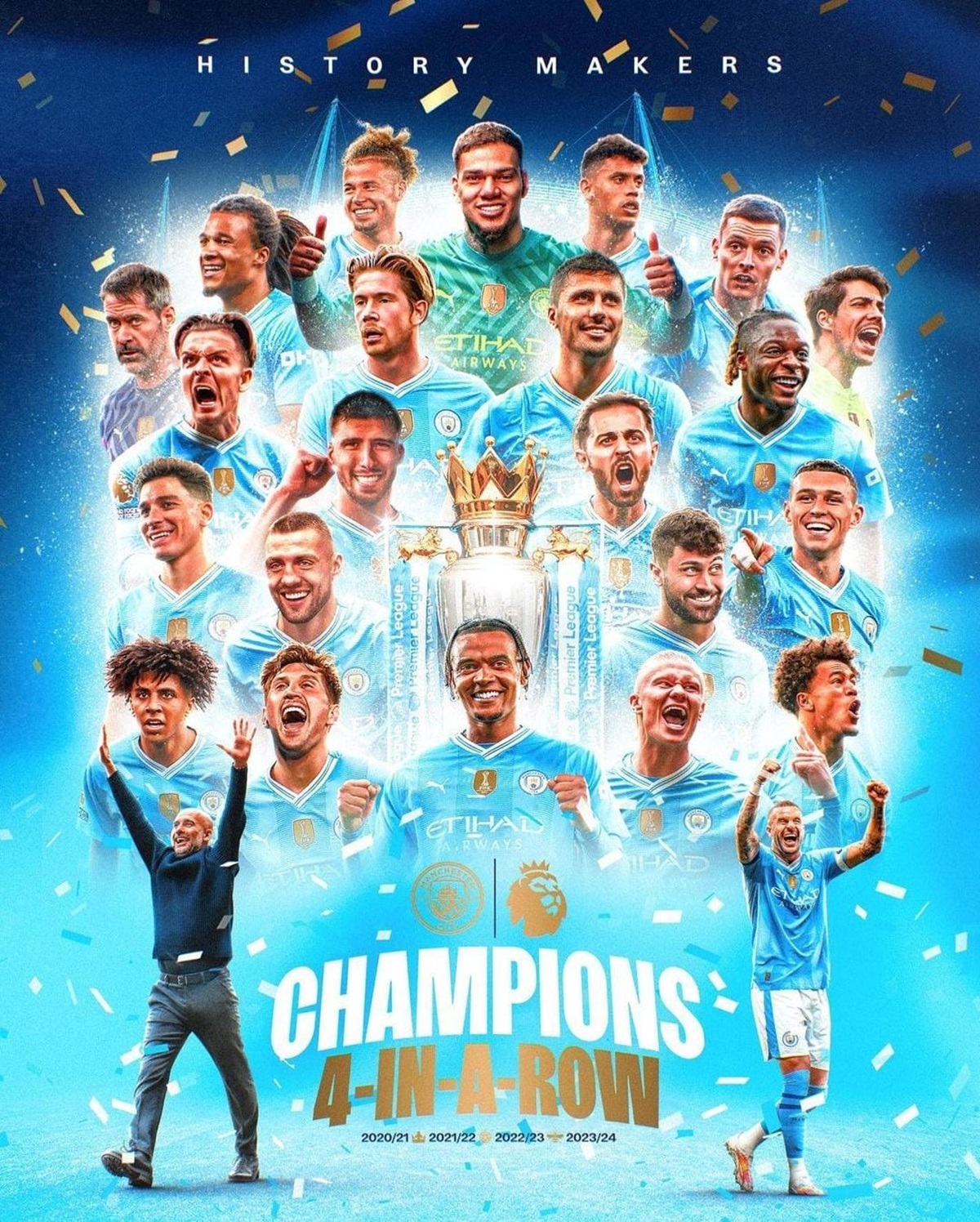Ukir Sejarah Baru, Manchester City Juara Liga Inggris 4 kali Berturut-turut