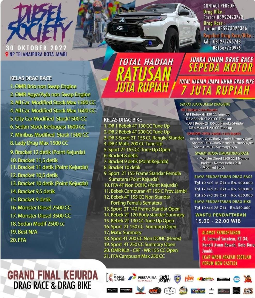 Ikuti Diesel Society Kejurda Drag Race dan Drag Bike, Total Hadiah Hingga Ratusan Juta Rupiah