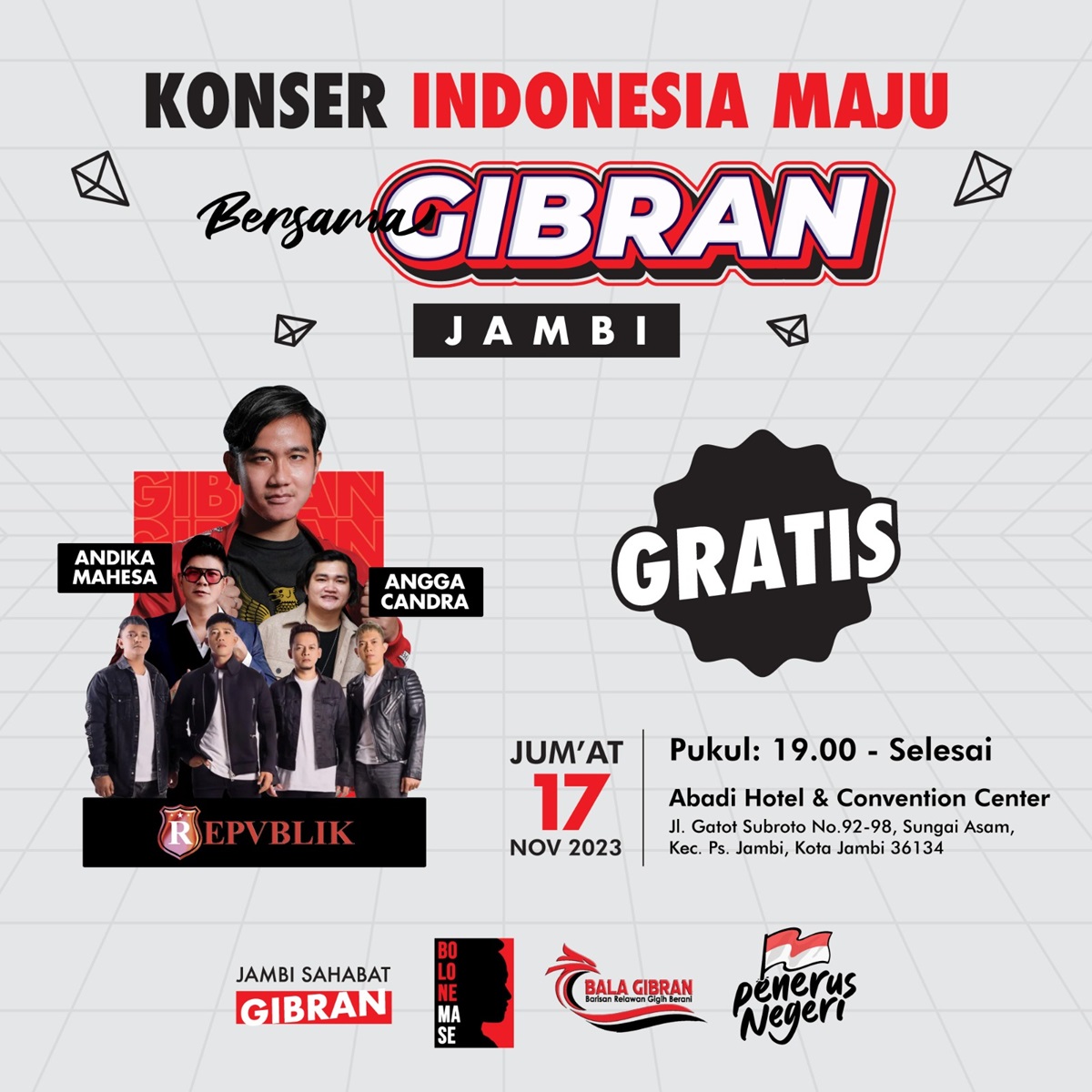 Jumat 17 November 2023, Cawapres Gibran Datang ke Jambi, Gelar Konser Indonesia Maju