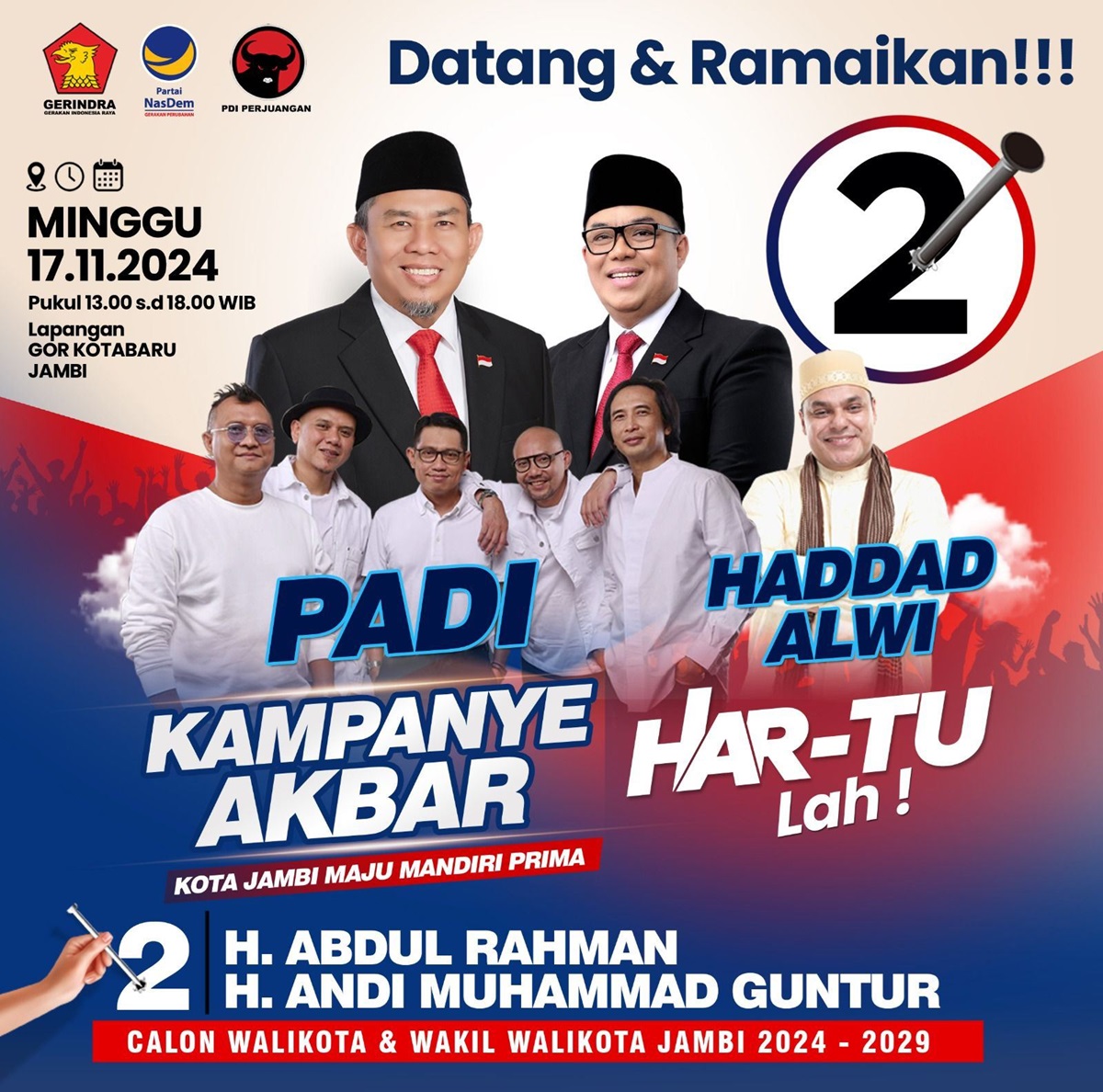 Band Padi dan Haddad Alwi Bakal Ramaikan Kampanye Akbar H Abdul Rahman dan H Andi Muhammad Guntur 