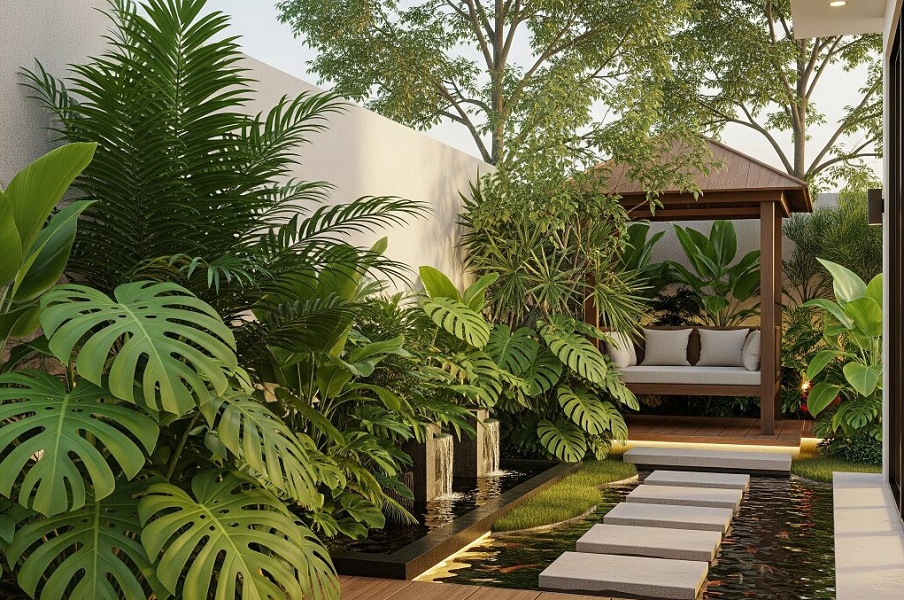 Ingin Rumah Terasa seperti Hotel Mewah? Berikut Inspirasi Taman Tropis Minimalis ala Resor di Lahan Terbatas