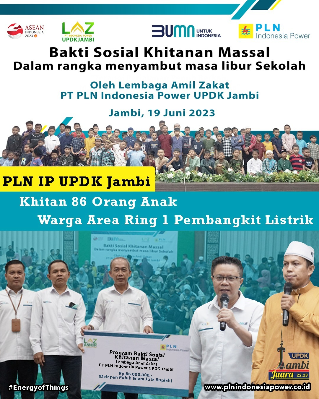 Lembaga Amil Zakat PLN IP UPDK Jambi, gelontorkan Rp 86 Juta Khitan 86 anak