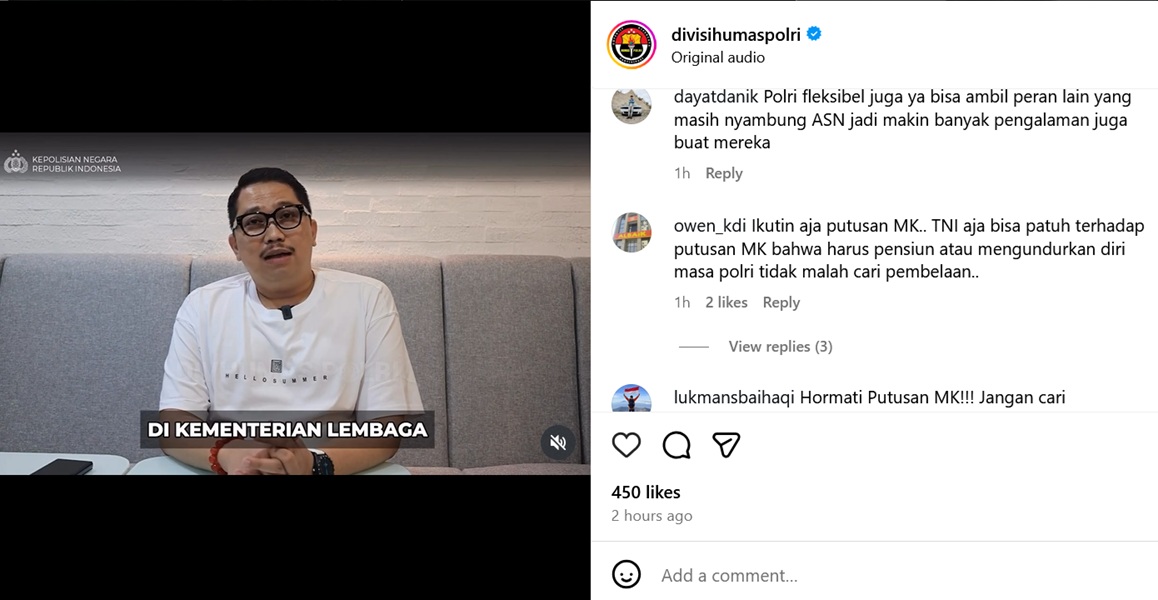 Pasca Putusan MK, Akun Resmi Polri Unggah Pendapat Pakar Soal Polisi Duduki Jabatan Sipil