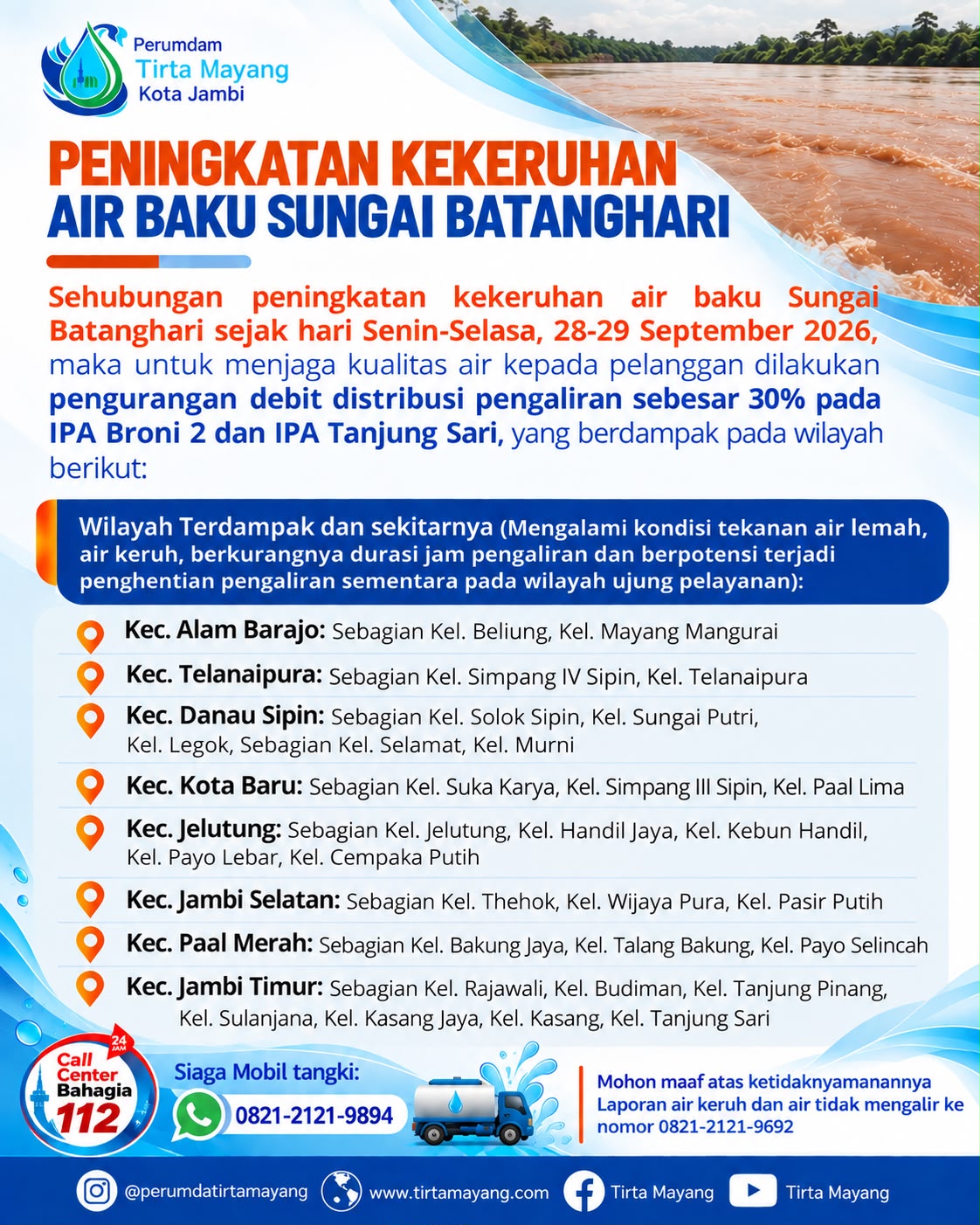 IPA Broni 2 dan Tanjung Sari Kurangi Distribusi, Warga Diminta Hemat Air