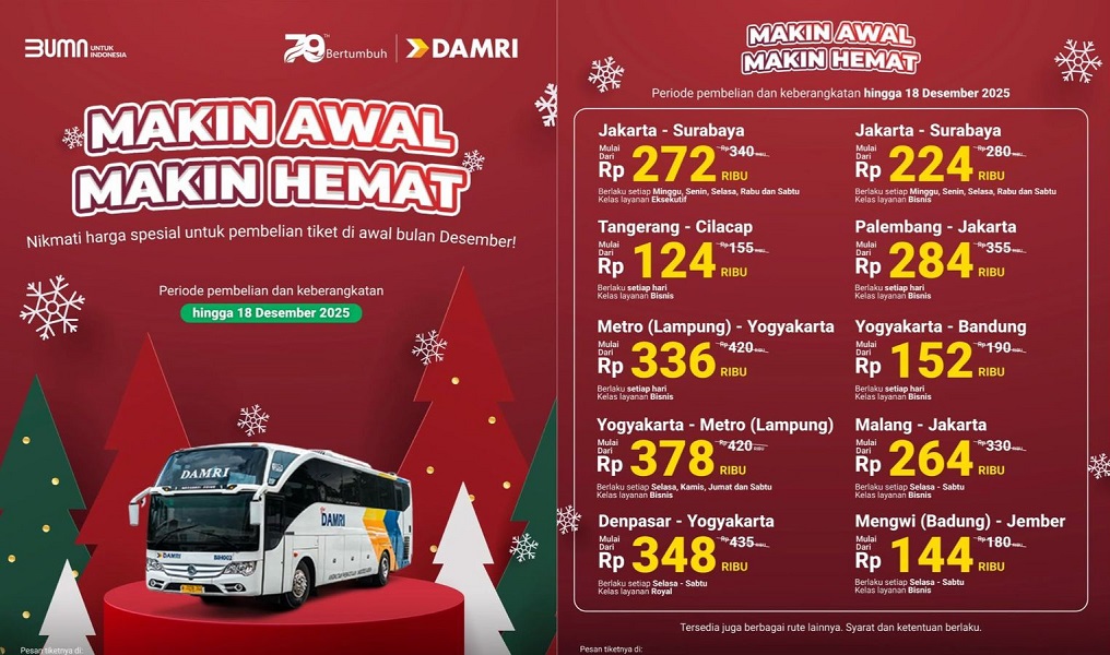 Mudik Nataru: DAMRI Beri Promo Tiket Spesial, Catat Tanggal Pemesanan dan Syaratnya!