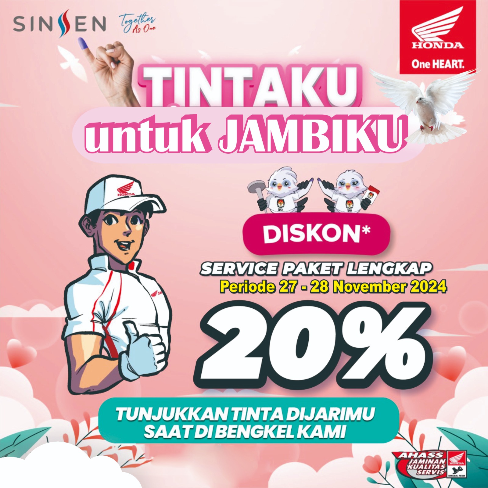 Tintaku untuk Jambiku, Ayo Coblos Pilkada dan Dapatkan Diskon Servis di AHASS