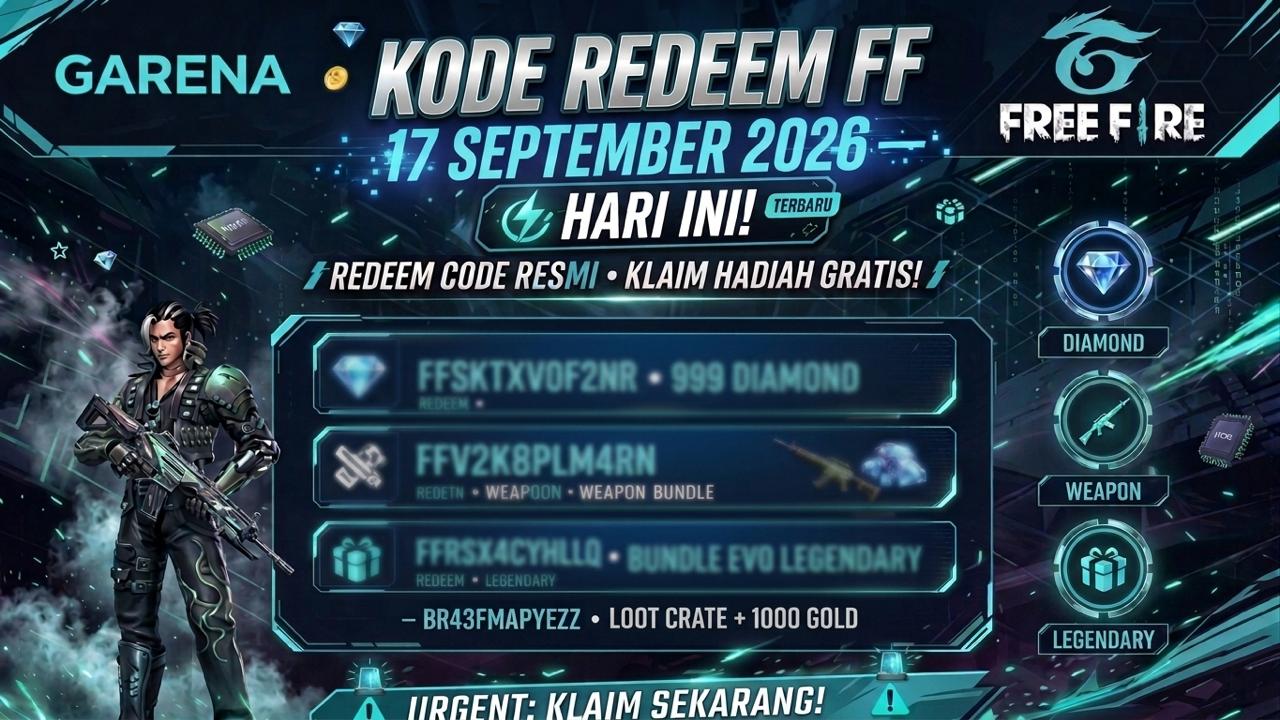 Kode Redeem FF Terbaru 17 September 2026: Skin M1887 dan 100 Diamond