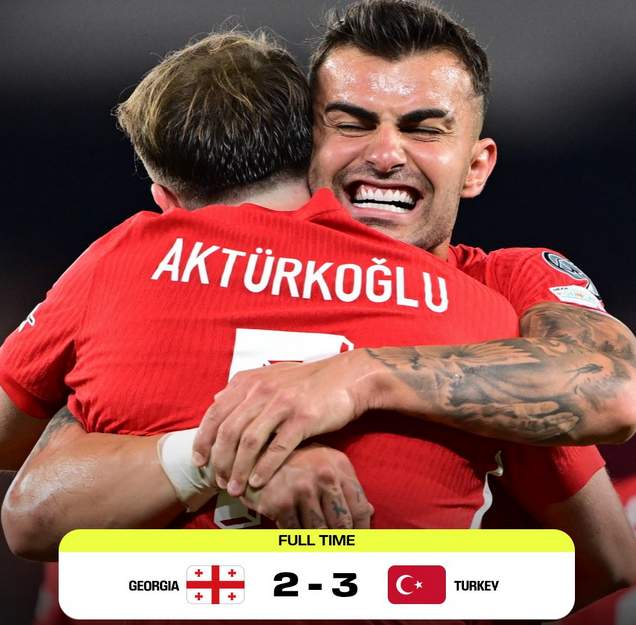 Main 10 Pemain, Turki Tetap Tumbangkan Georgia 3-2 di Kualifikasi Piala Dunia 2026
