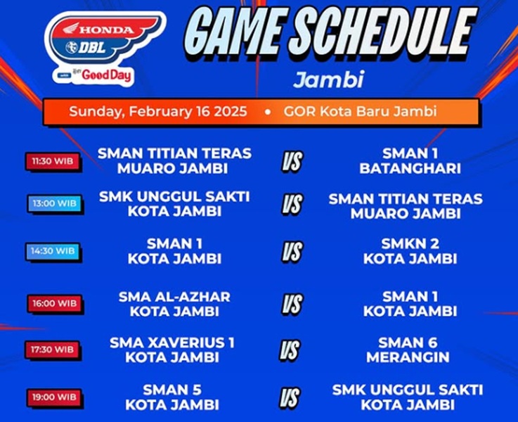 Jadwal Pertandingan Honda DBL with Kopi Good Day 2025 Jambi, Minggu 16 Februari 2025