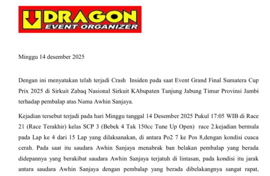 Insiden Grand Final SCP 2025 di Sirkuit Zabaq Nasional, Ini Penjelasan Dragon Event Organizer 