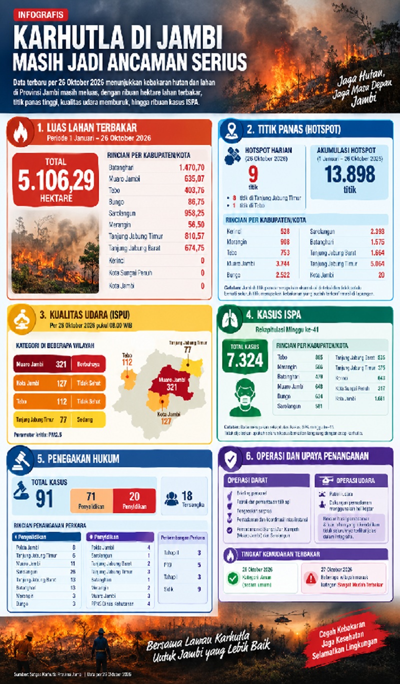 Wih! Seluas 5.106,29 Hektare Lahan di Jambi Terbakar, Kabupaten Batang Hari Terluas
