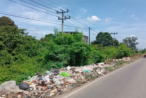 Kotor!!! Sampah Menumpuk di Sepanjang Jalan Lintas Timur Kelurahan Penyengat Rendah