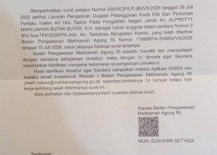 KY Beri Teguran Tertulis ke Hakim Ad Hoc Tipikor Jambi, Bawas MA Minta Klarifikasi 