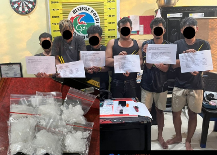 Polres Merangin Bongkar Jaringan Sabu di Tabir Ilir! 6 Orang Ditangkap, 20 Paket Narkoba Disita