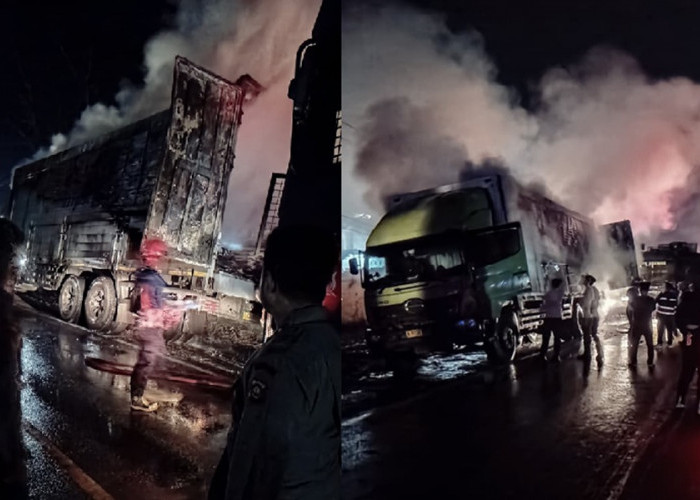 Mobil Ekspedisi Bermuatan Paket Shopee Terbakar di Lingkar Selatan Jambi, Api Berkobar Hingga Tengah Malam